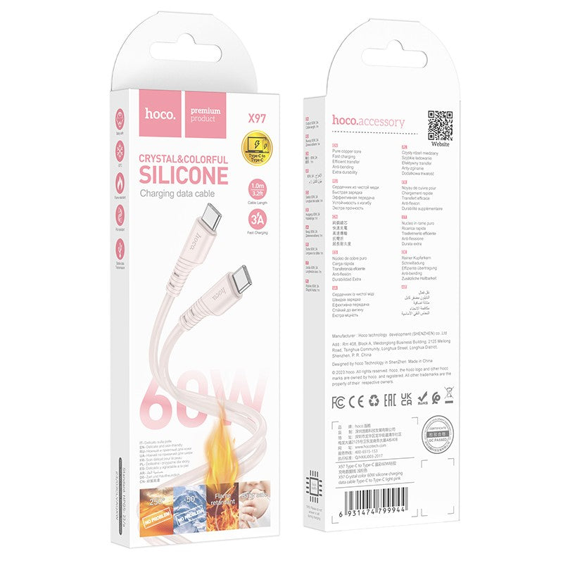 USB kabelis Hoco X97 60W USB-C to USB-C 1.0m baltas