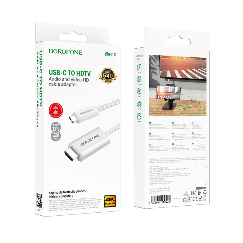 Kabelis Borofone DH10 USB-C to HDMI 1.8m baltas