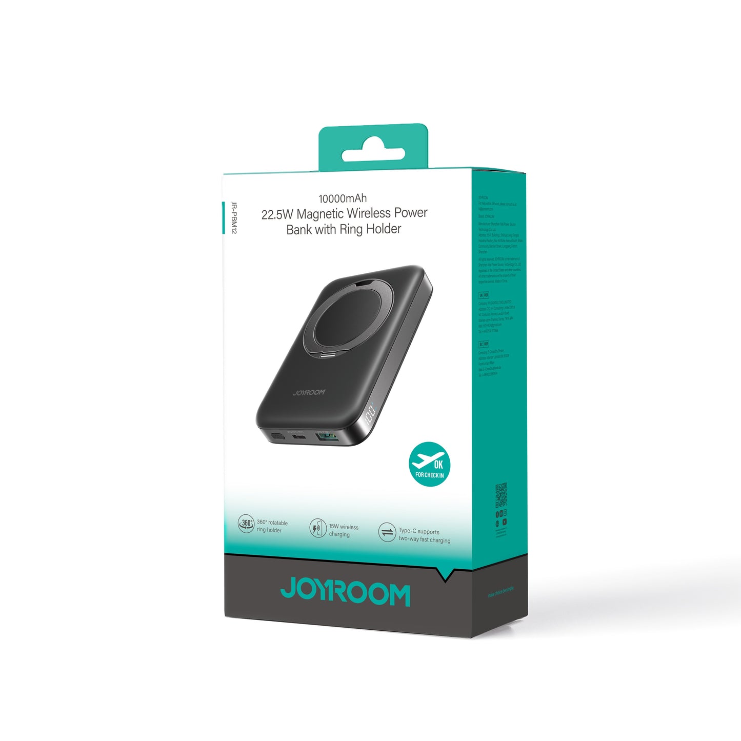 Išorinė baterija Power Bank Joyroom JR-PBM12 22.5W Magnetic Wireless 10000mAh juoda