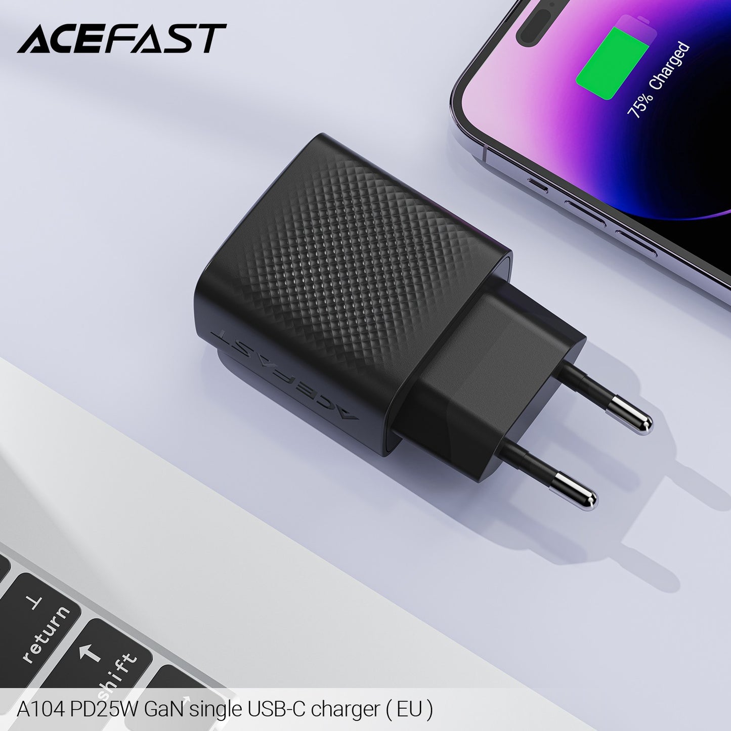 Įkroviklis Acefast A104 25W GaN USB-C juodas