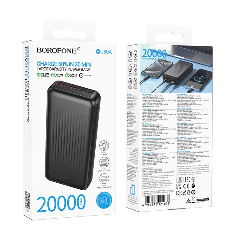 Išorinė baterija Power Bank Borofone BJ80A 22.5W 20000mAh juoda