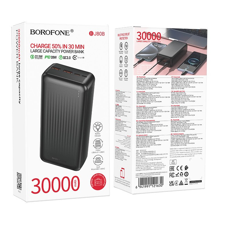 Išorinė baterija Power Bank Borofone BJ80B 22.5W 30000mAh juoda