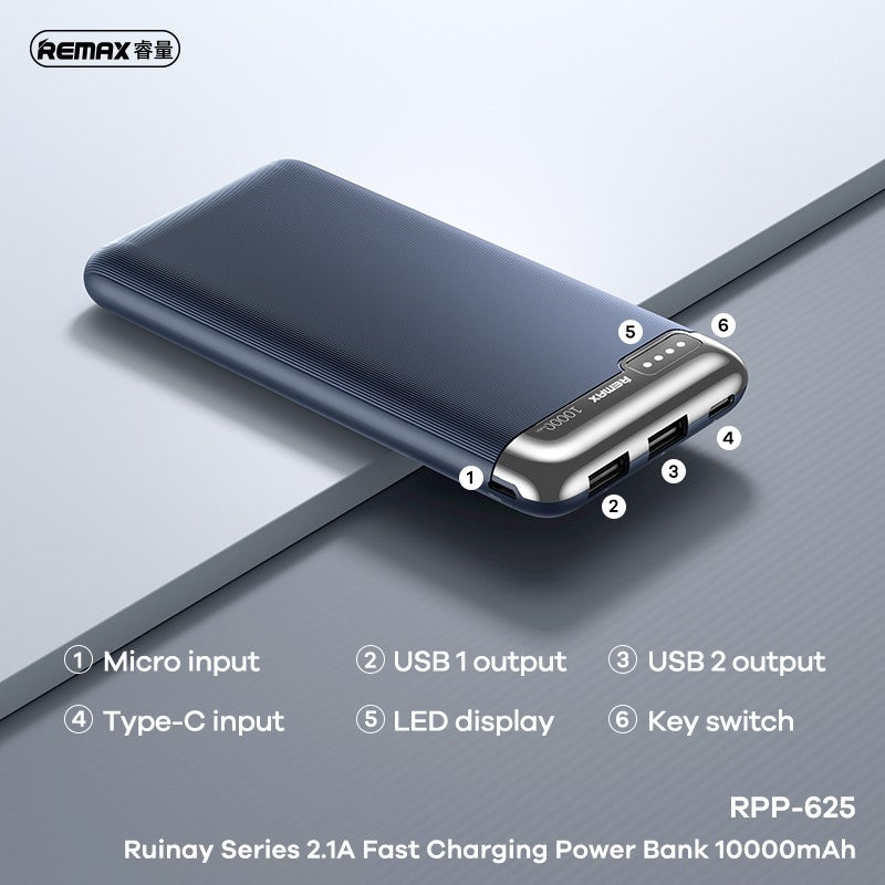 Išorinė baterija Power Bank Remax RPP-625 10000mAh mėlyna