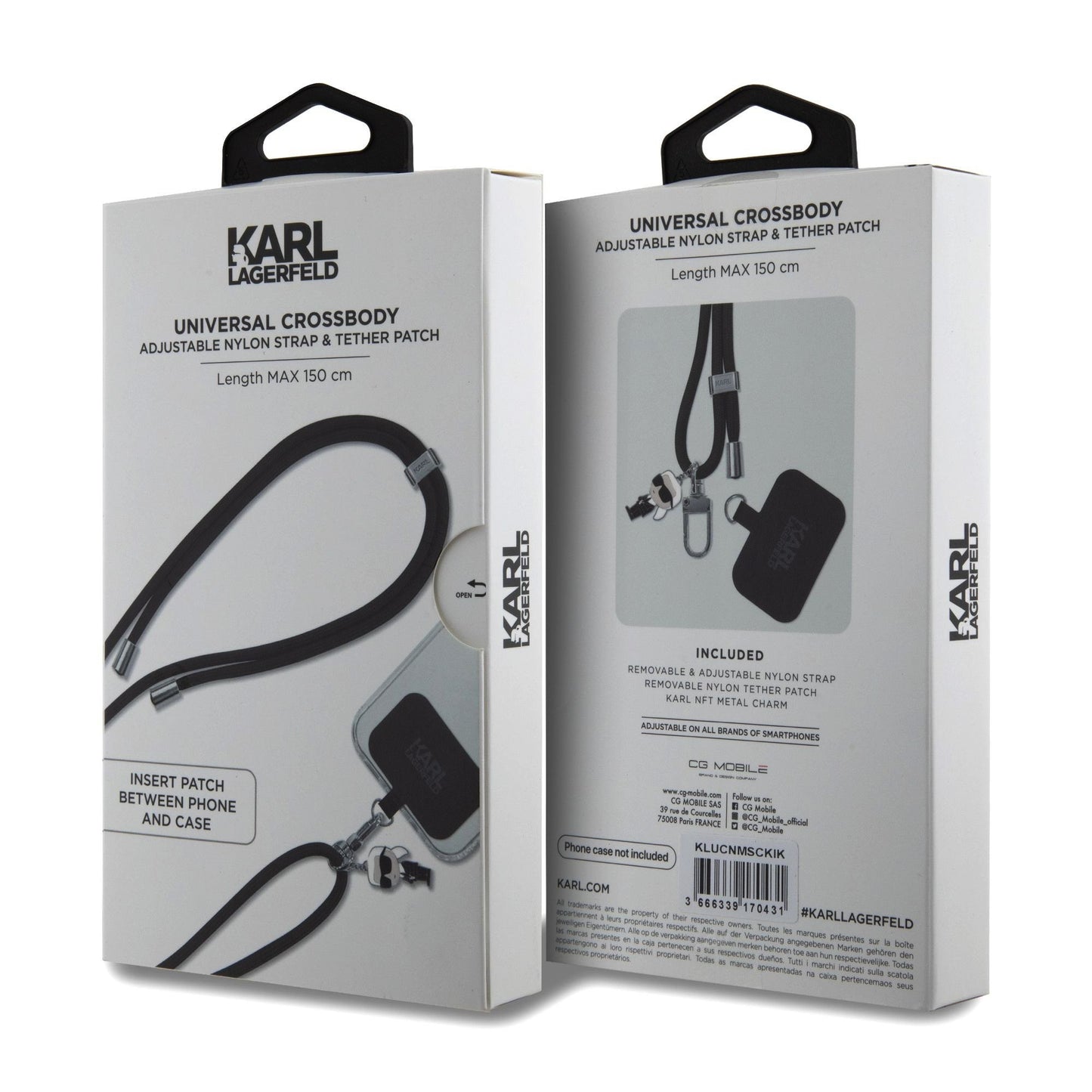 Dirželis telefonui Karl Lagerfeld Universal Crossbody Strap Cord and Ikonik Pins juodas