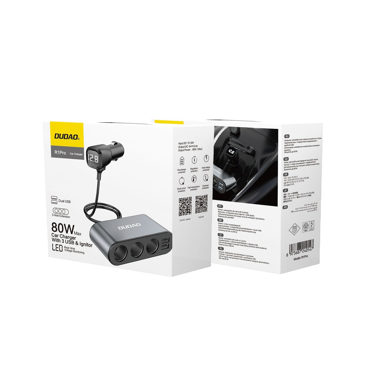 Automobilinis įkroviklis Dudao R1Pro 60W 5in1 3x12V/2xUSB-A