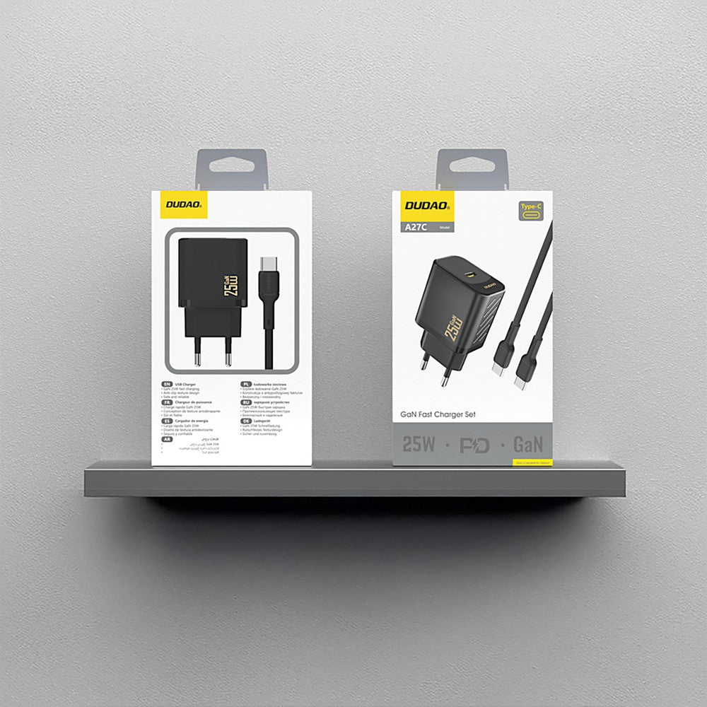 Įkroviklis Dudao A27C GaN 25W USB-C + USB-C to USB-C cable 1.0m juodas