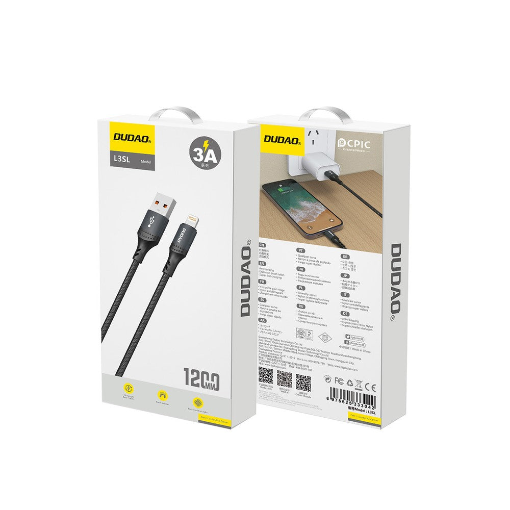 USB kabelis Dudao L3SL USB-A to Lightning 3A 1.2m juodas