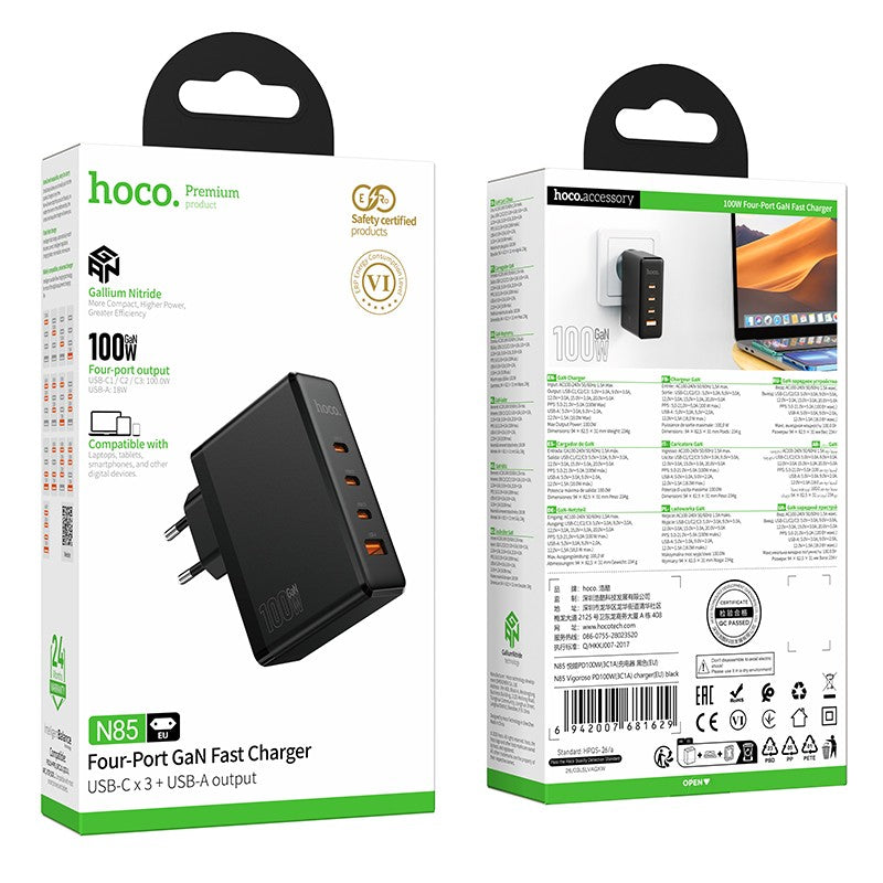 Įkroviklis Hoco N85 100W 3xUSB-C/USB-A juodas