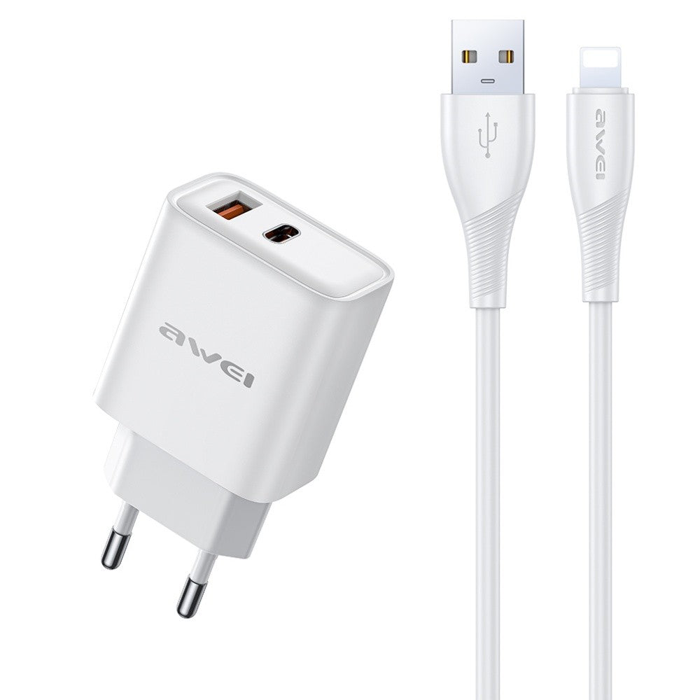 Įkroviklis Awei PD81L-EU 22.5W USB-A/USB-C + USB to Lightning cable 1.0m baltas Default Title
