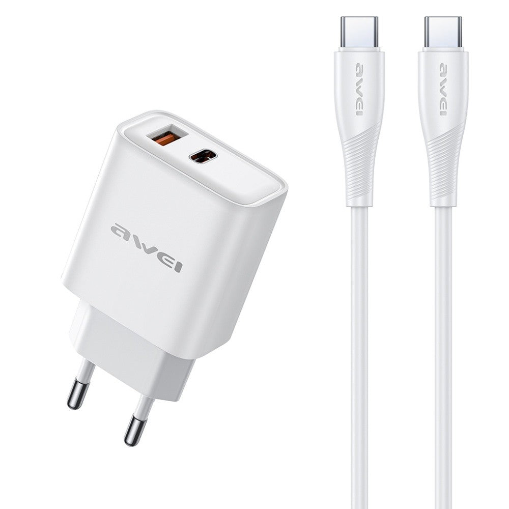 Įkroviklis Awei PD81C-EU 22.5W USB-A/USB-C + USB-C to USB-C cable 1.0m baltas Default Title