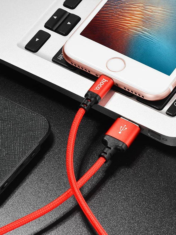 USB kabelis Hoco X14 Lightning, raudonas-juodas 1.0m