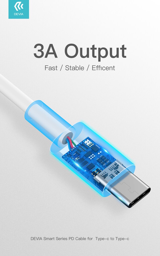 USB kabelis Devia Smart PD iš Type-C į Type-C 20V 3.0A 60W baltas