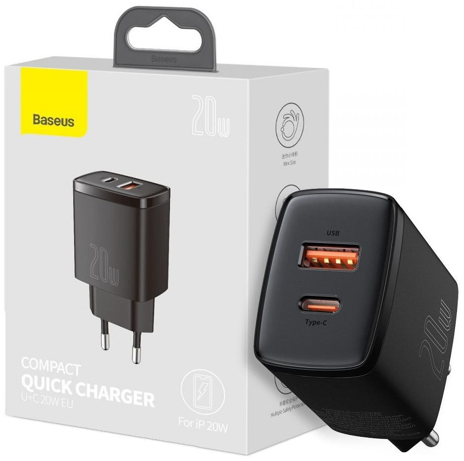 Įkroviklis Baseus Compact Quick Charger 20W USB-C/USB-A juodas CCXJ-B01