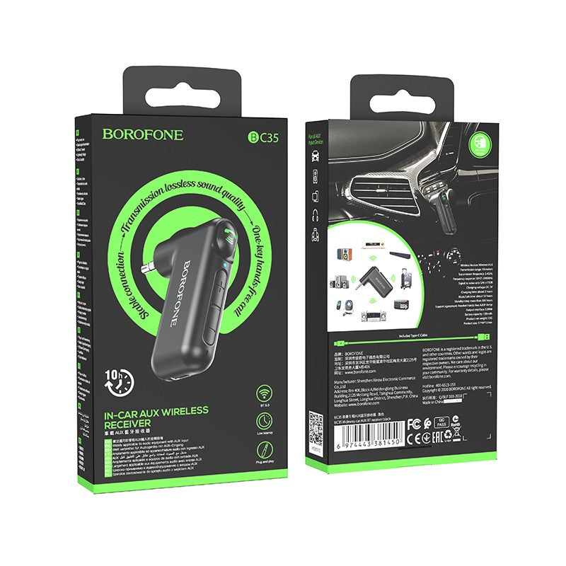 Laisvų Rankų Imtuvas Adapteris Automobiliui belaidis Borofone BC35 Wideway AUX BT juodas