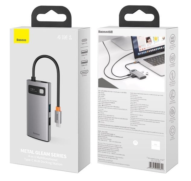 Adapteris Baseus Metal Gleam Series HUB 4in1, USB-C to USB 3.0 + USB 2.0 + HDMI + USB-C PD CAHUB-CY0G