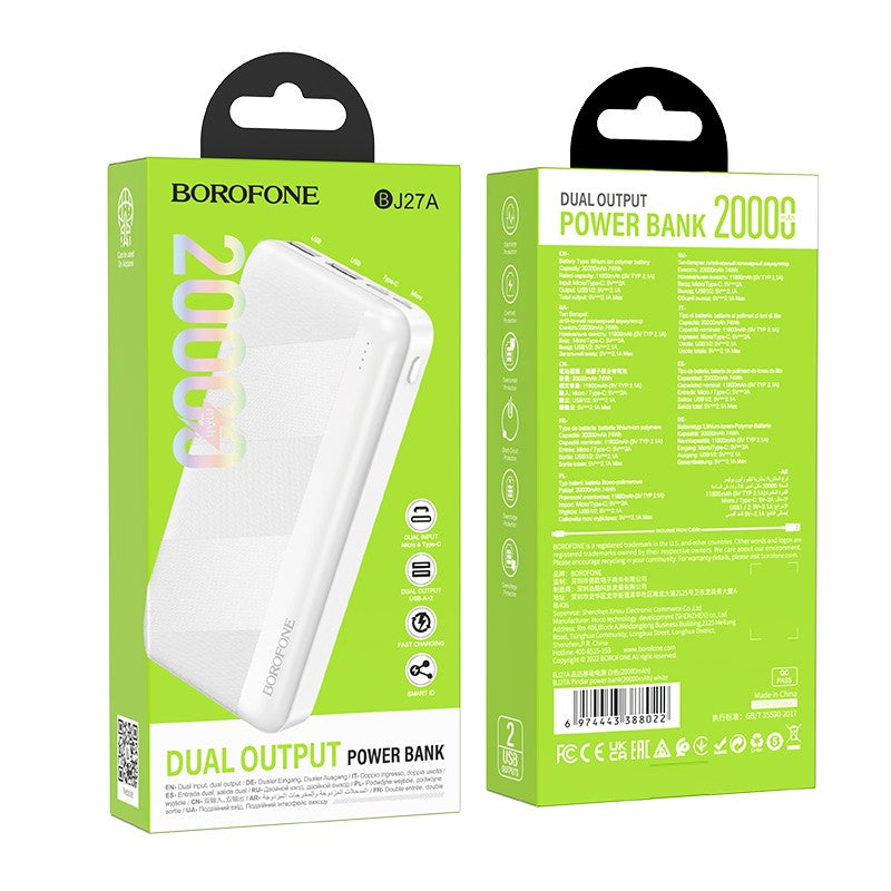 Išorinė baterija Power Bank Borofone BJ27A 2xUSB 20000mAh balta