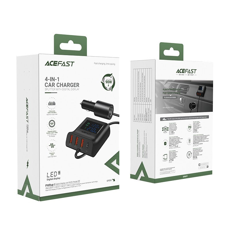 Automobilinis įkroviklis Acefast B8 90W Car HUB 3xUSB-A/Type-C juodas