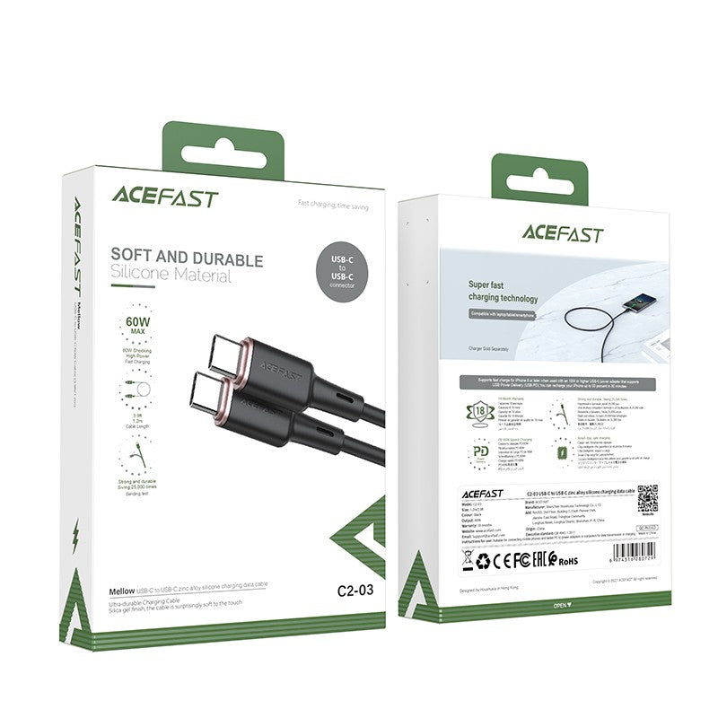 USB kabelis Acefast C2-03 60W USB-C to USB-C 1.2m juodas