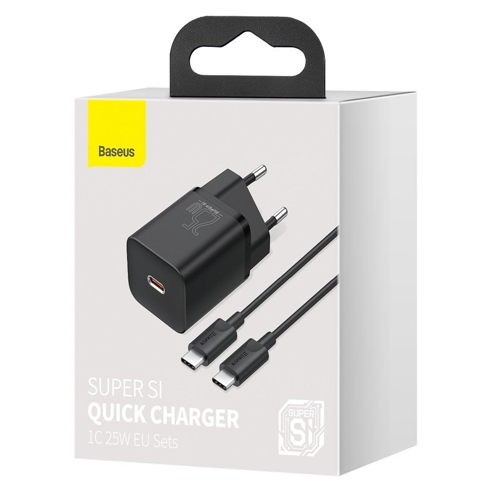 Įkroviklis Baseus Super Si 25W USB-C + USB-C to USB-C cable 1.0m juodas TZCCSUP-L01