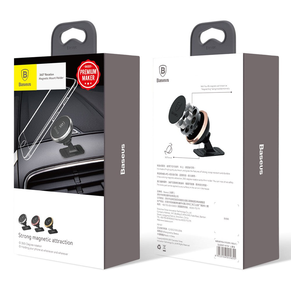 Telefono laikiklis Baseus 360° Rotation Magnetic Mount auksinis SUGENT-NT0V