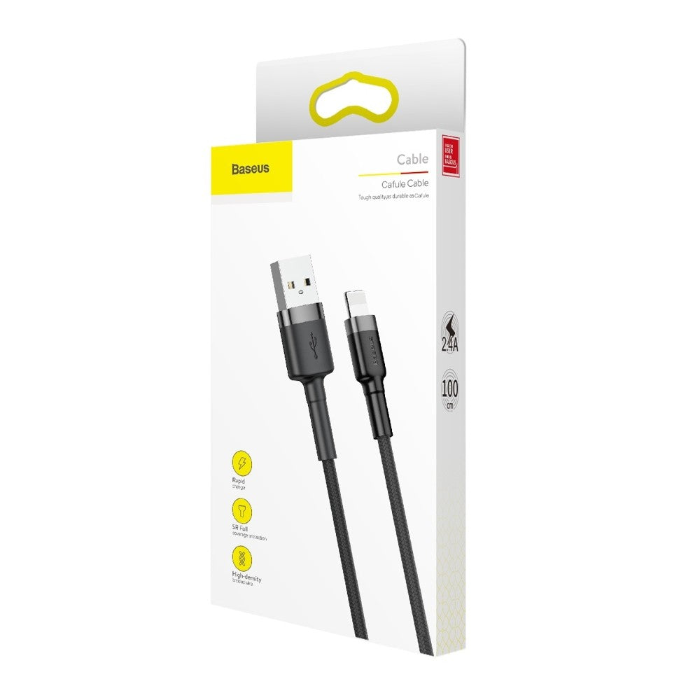 USB kabelis Baseus Cafule USB-A to Lightning 2.4A 1.0m pilkas-juodas CALKLF-BG1