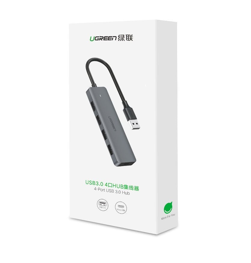 USB šakotuvas Ugreen CM219 USB-A to 4xUSB-A (MicroUSB Power Supply) pilkas