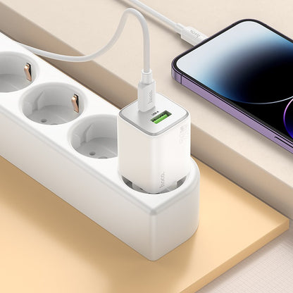 Įkroviklis Hoco N41 20W GaN USB-A/USB-C baltas