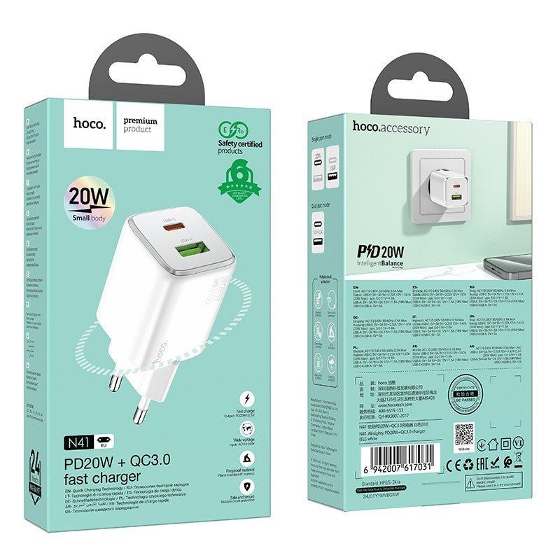 Įkroviklis Hoco N41 20W GaN USB-A/USB-C baltas