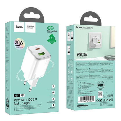 Įkroviklis Hoco N41 20W GaN USB-A/USB-C baltas