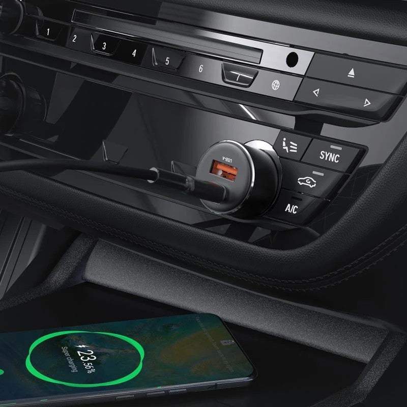 Automobilinis įkroviklis Acefast B12 60W USB-C/USB-A juodas