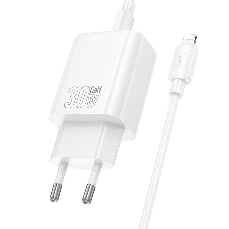 Įkroviklis Hoco N62 30W GaN USB-C + USB-C to Lightning cable 1.0m baltas