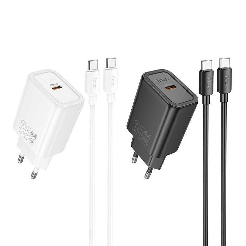 Įkroviklis Hoco N62 30W GaN USB-C + USB-C to USB-C cable 1.0m juodas