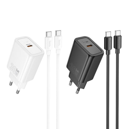 Įkroviklis Hoco N62 30W GaN USB-C + USB-C to USB-C cable 1.0m juodas