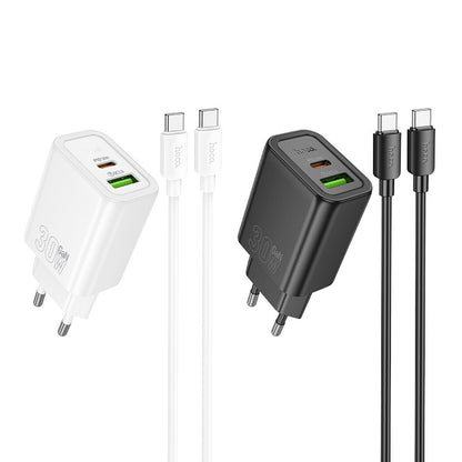 Įkroviklis Hoco N63 30W GaN USB-C/USB-A + USB-C to USB-C cable 1.0m baltas