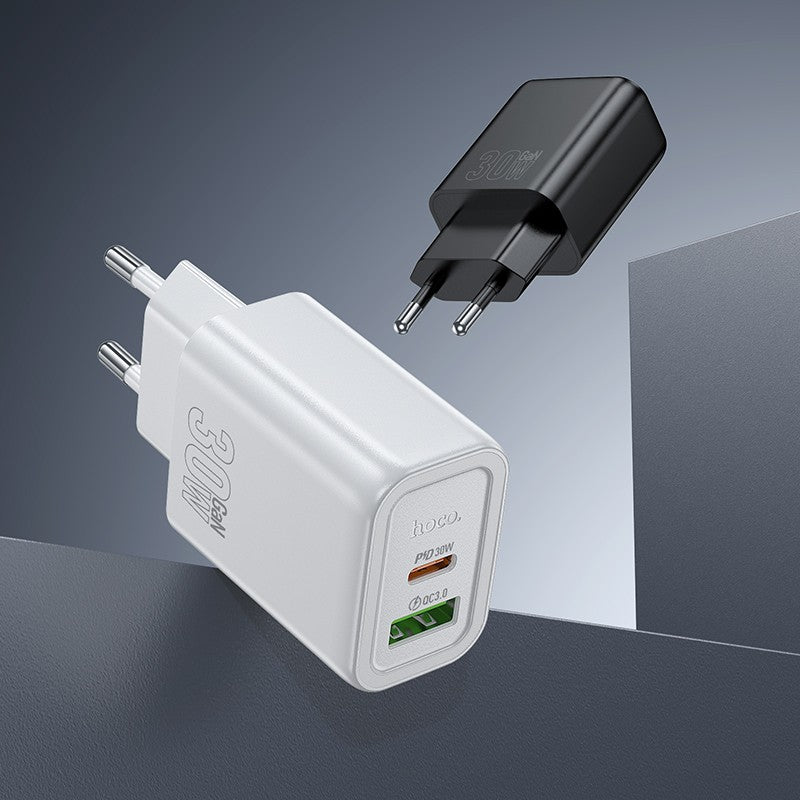 Įkroviklis Hoco N63 30W GaN USB-C/USB-A juodas