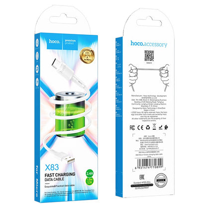 USB kabelis Hoco X83 USB-A to MicroUSB 1.0m baltas