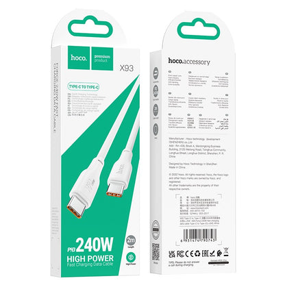 USB kabelis Hoco X93 60W USB-C to USB-C 2.0m baltas