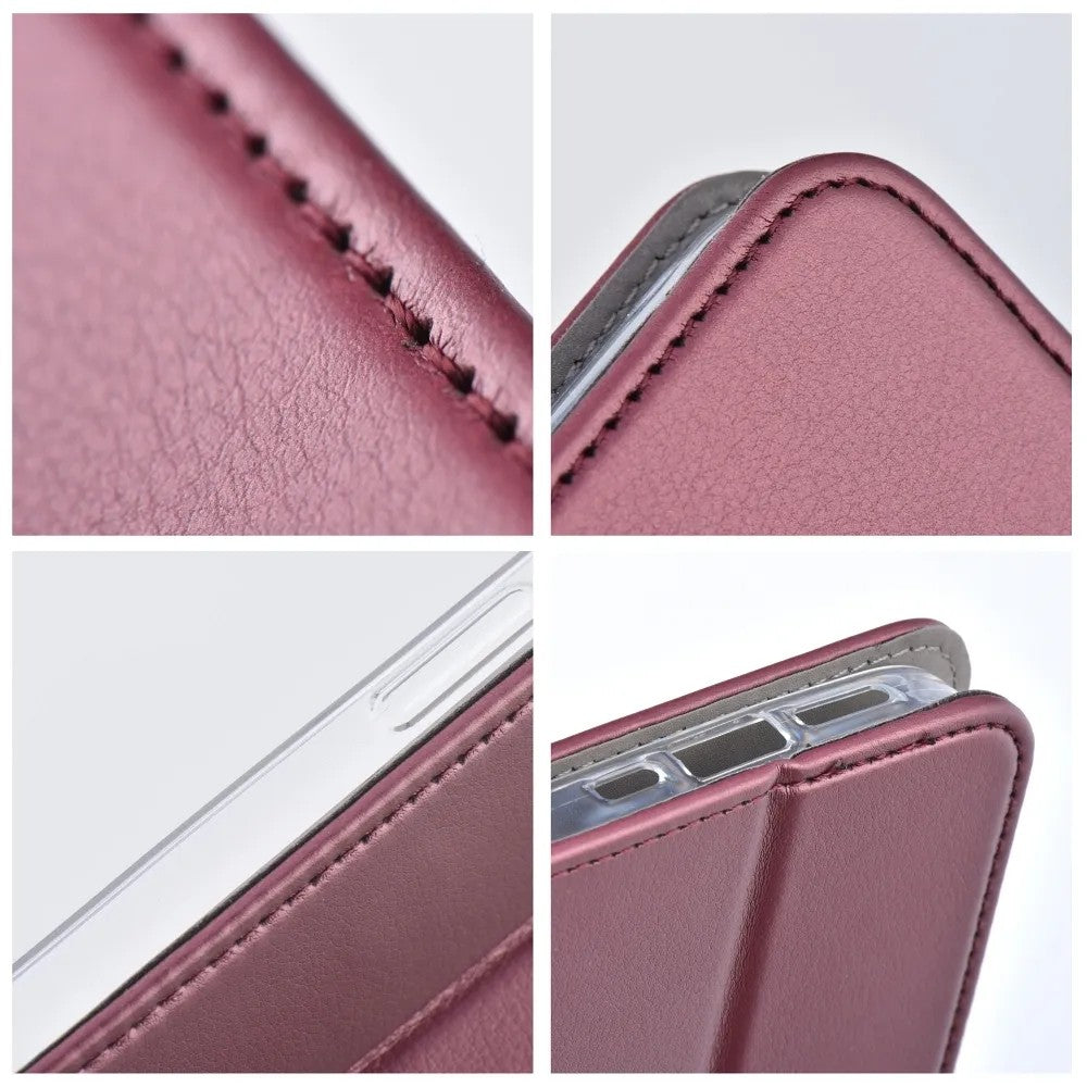 Dėklas Smart Magnetic Xiaomi Redmi 17C 4G/Redmi 14C/Redmi A4/Poco C75 tamsiai raudonas