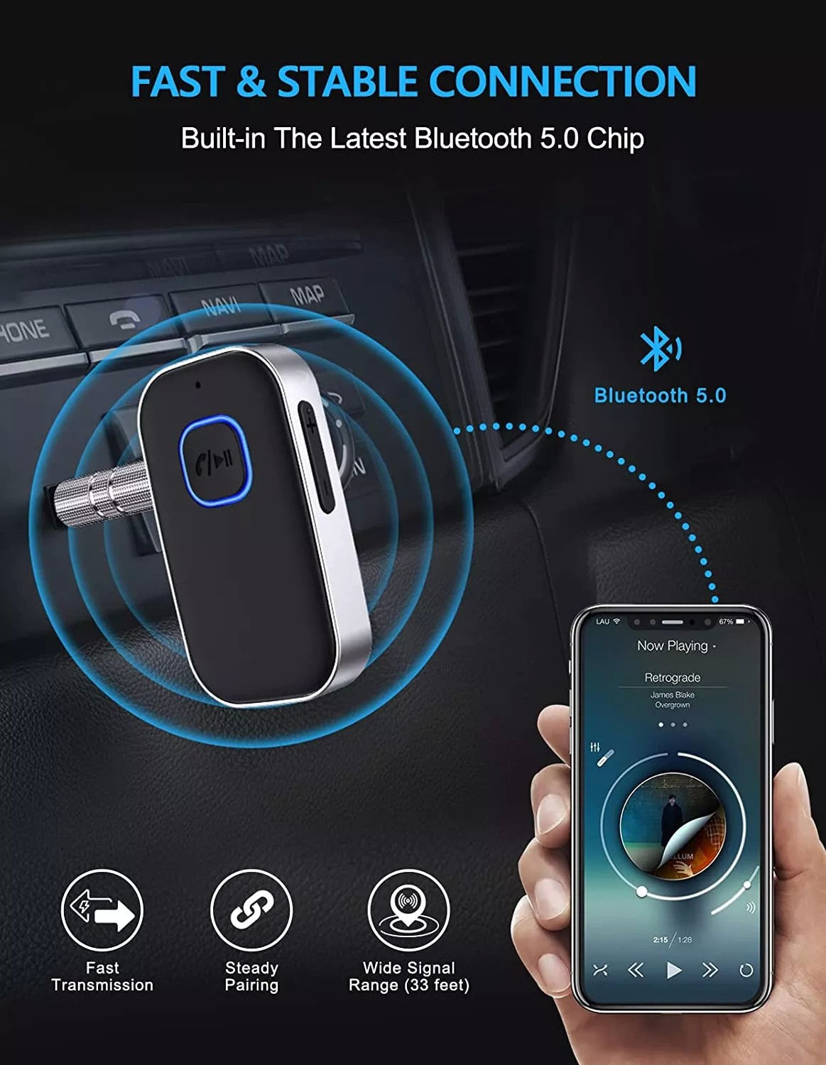 AUX Bluetooth laisvų rankų imtuvas Reach BR-1 juodas