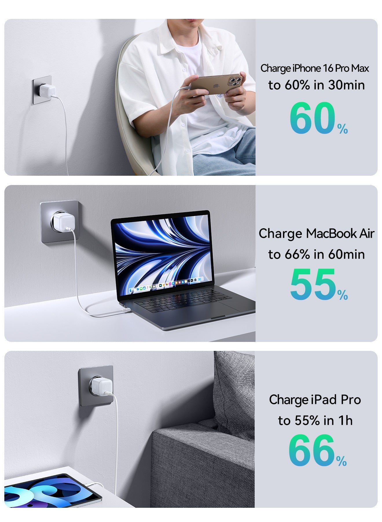 Įkroviklis Joyroom JR-TCG15 30W GaN USB-C baltas