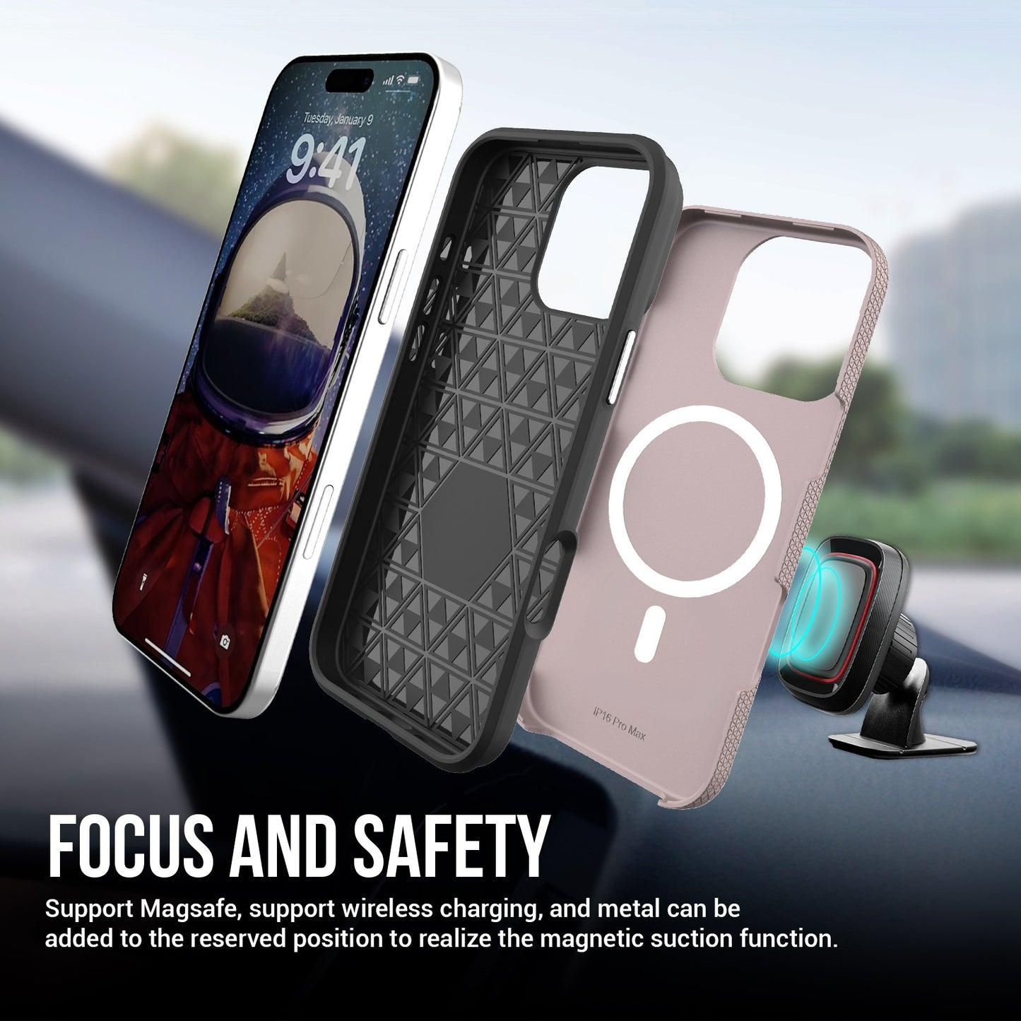 Dėklas Perfectionists Triangle Mag Case Apple iPhone 14 Pro rožinio aukso