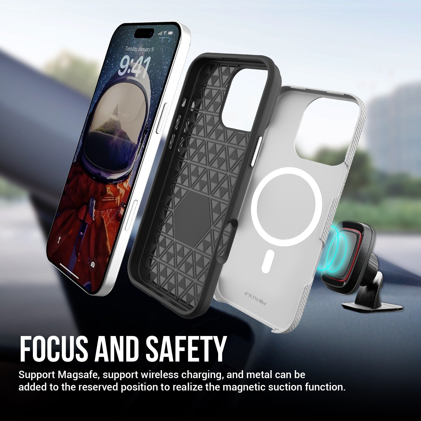 Dėklas Perfectionists Triangle Mag Case Apple iPhone 13 Pro sidabrinis