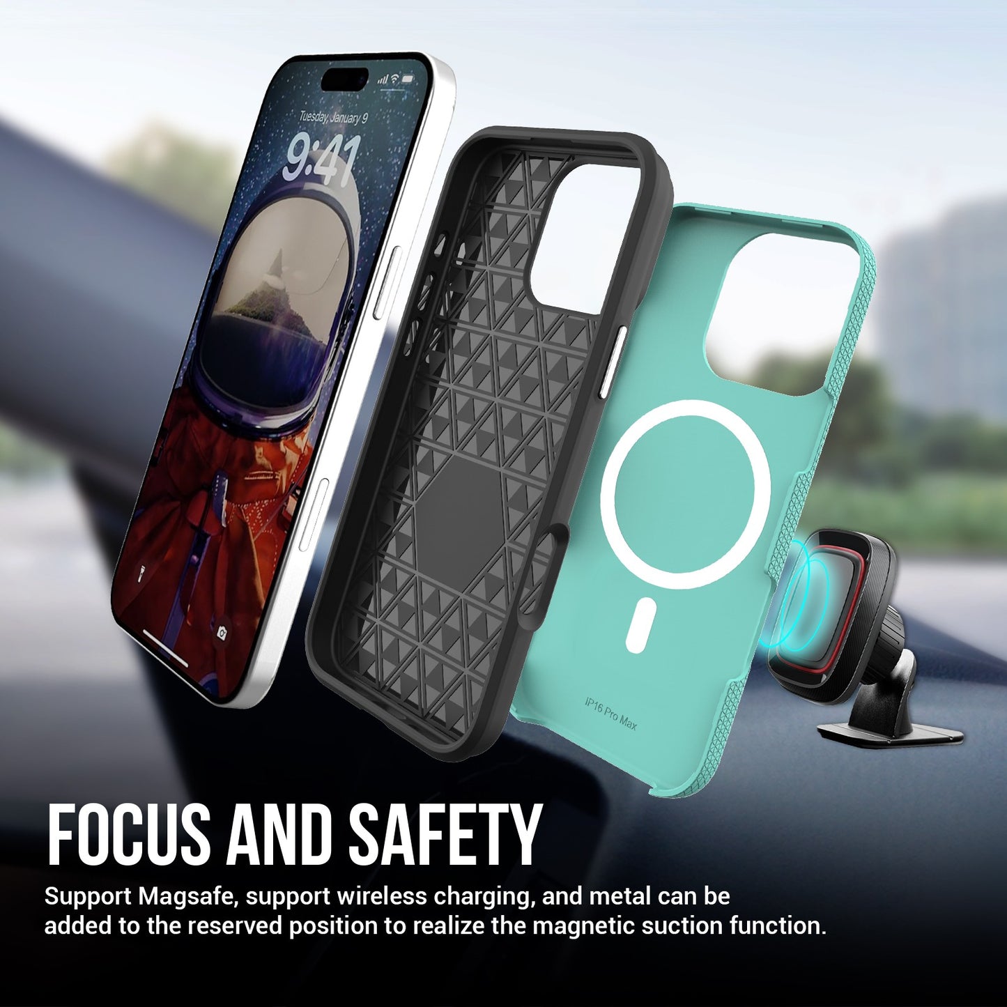 Dėklas Perfectionists Triangle Mag Case Apple iPhone 15 Pro žalias