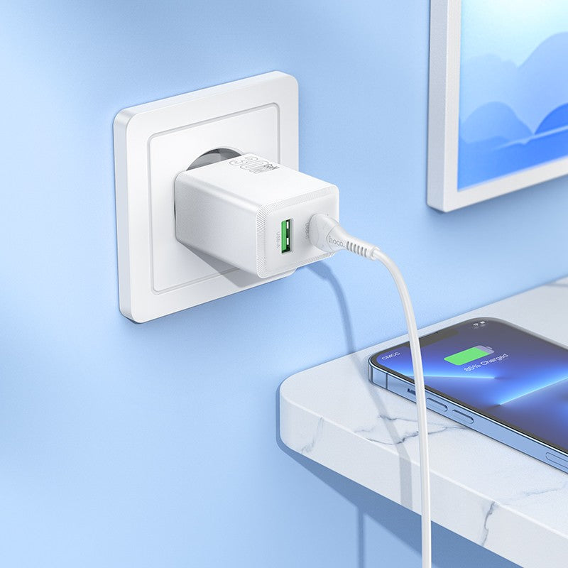 Įkroviklis Hoco N71 30W GaN USB-C/USB-A + USB-C to Lightning cable 1.0m baltas