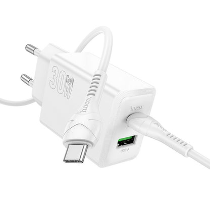 Įkroviklis Hoco N71 30W GaN USB-C/USB-A + USB-C to USB-C cable 1.0m baltas