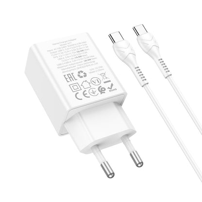 Įkroviklis Hoco N71 30W GaN USB-C/USB-A + USB-C to USB-C cable 1.0m baltas