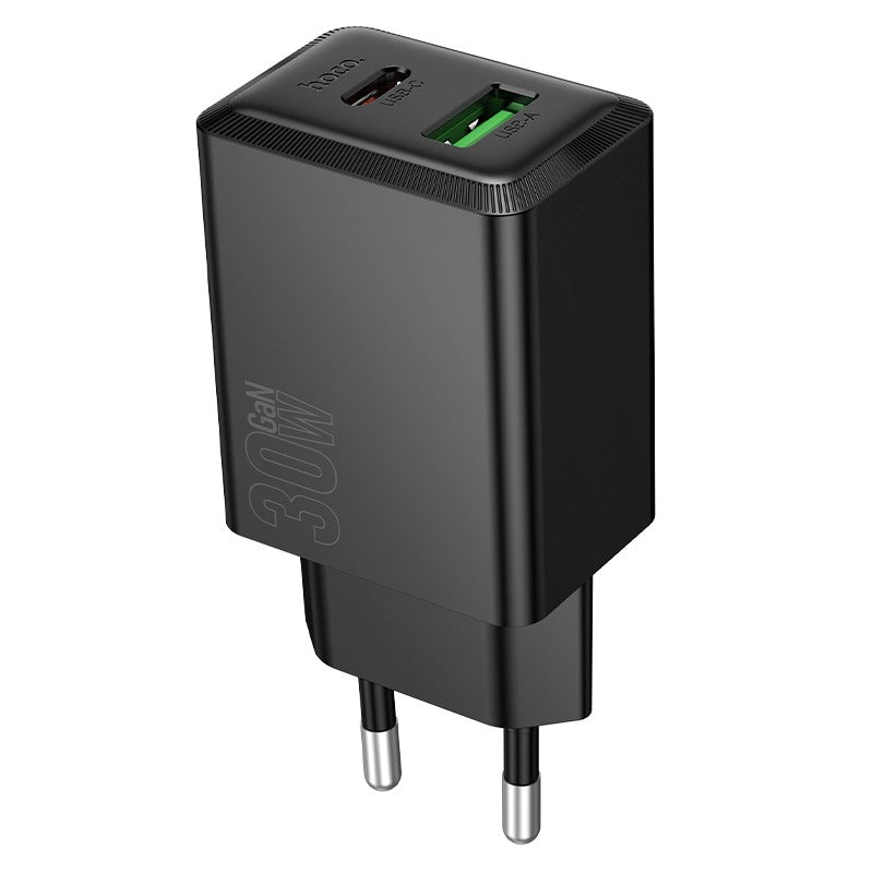 Įkroviklis Hoco N71 30W GaN USB-C/USB-A juodas
