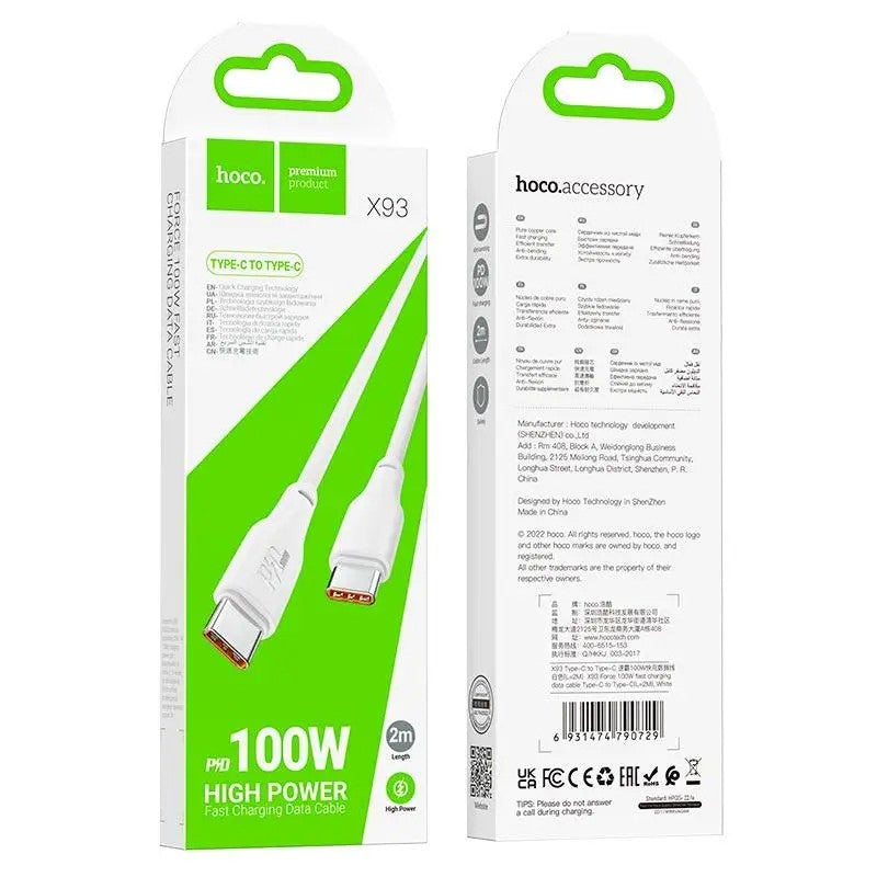 USB kabelis Hoco X93 100W USB-C to USB-C 2.0m baltas