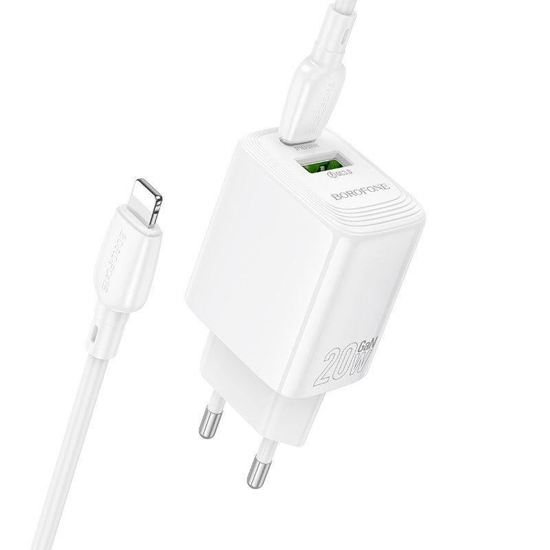 Įkroviklis Borofone BN27 20W USB-C/USB-A + USB-C to Lightning cable 1.0m baltas