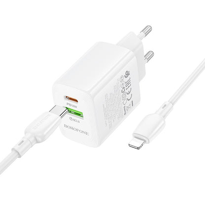 Įkroviklis Borofone BN29 30W USB-C/USB-A + USB-C to Lightning cable 1.0m baltas